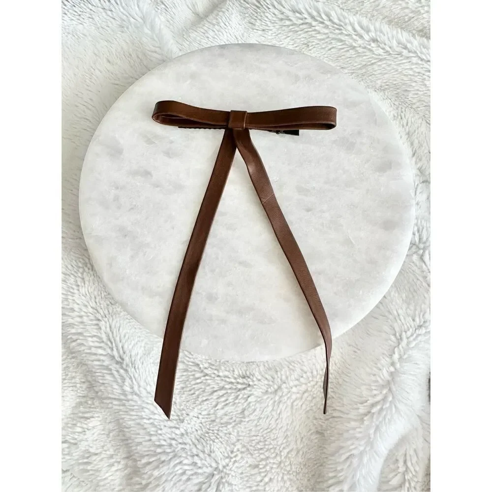 Chocolate brown color mini leather hair bow clip